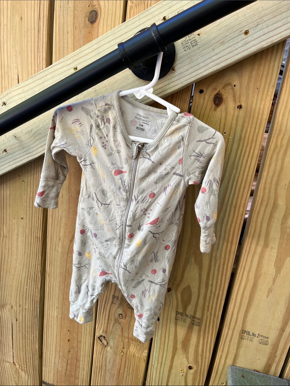 Modern Moments Bamboo Cream Floral & Bird Zip Footie with Pink & Yellow Accents